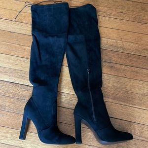 Thigh high black suede boots